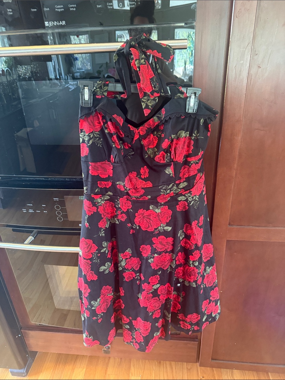 Hot Topic Black Strapless Dress with Red Rose Print